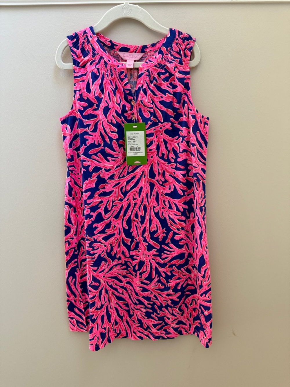 NWT Lilly Pulitzer Girls Pink & Navy Coral-Print Sleeveless Dress Sz L